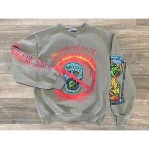 HBAT Swallow The Hate Graphic Sweatshirt Mens M Taupe Crewneck Pullover Skulls